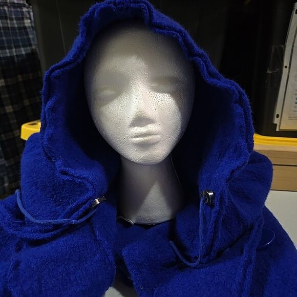 Y2K Wool Statement Sweater Jacket SzS/M Hooded Blue Mod Twee Glam Rock 60s 80s - Picture 13 of 16